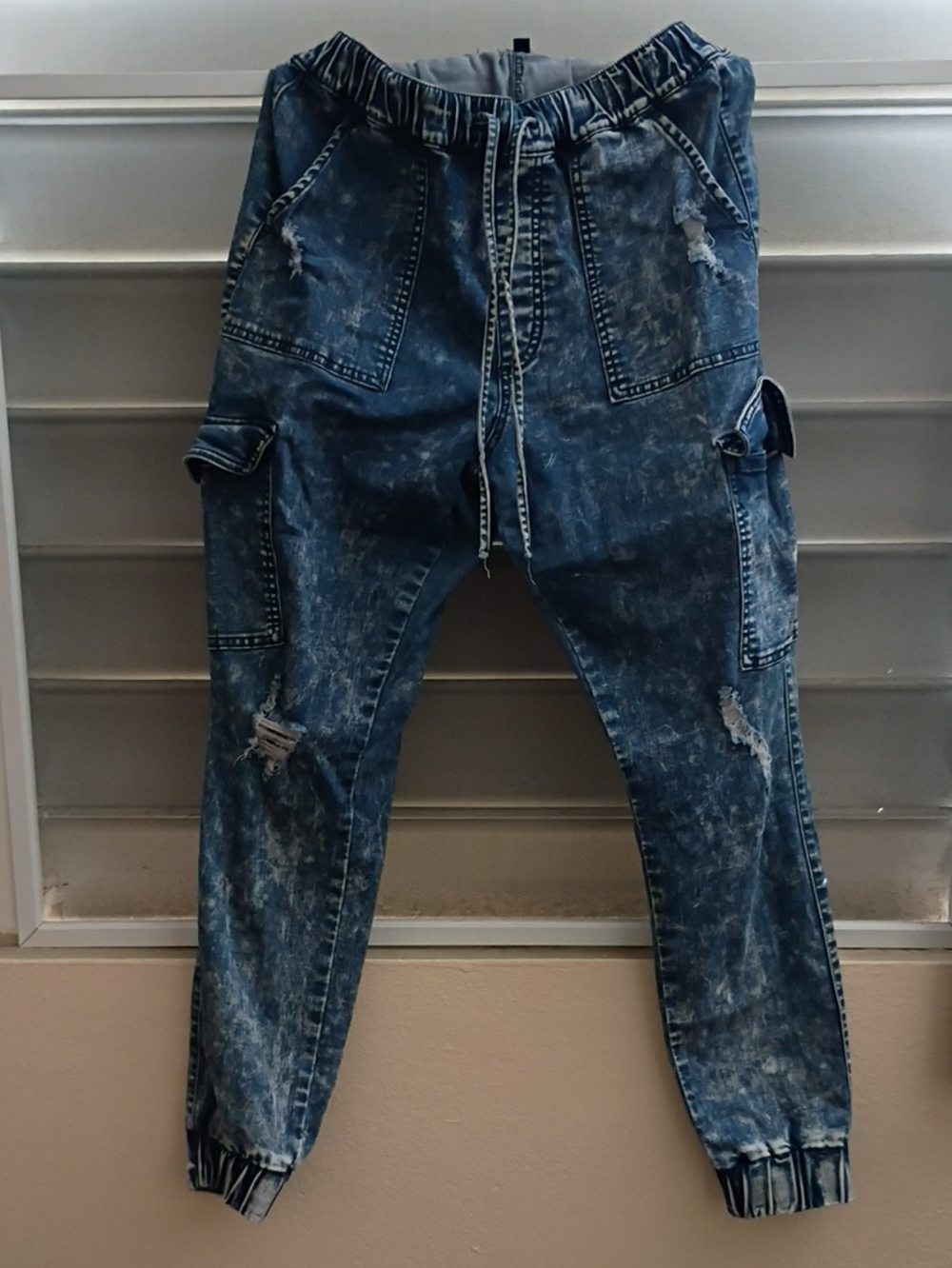 Wax Jean Women’s Relaxed Distressed Blue Cargo Jogger